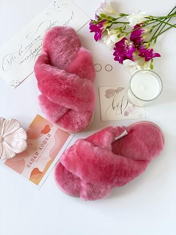 Меховые женские тапочки с перекрестными шлейками фото 2