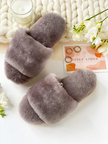 Женские меховые тапочки с цельной шлейкой фото 4