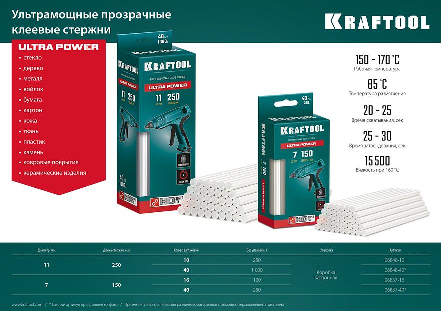 KRAFTOOL Ultra Power, 11 х 250 мм, 10 шт, ультрамощные, прозрачные, клеевые стержни (06848-10) фото 4