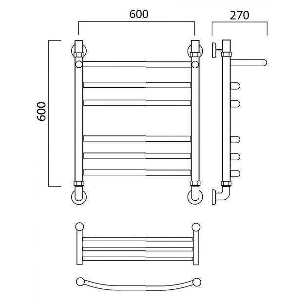 Полотенцесушитель водяной Роснерж Дуга L104110 60x60 с полкой групповой фото 2