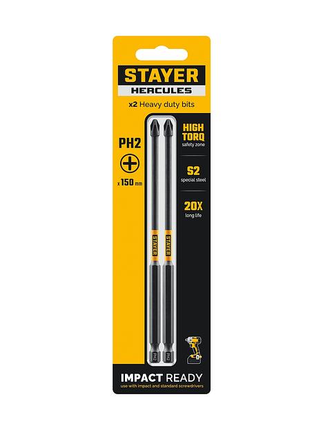 STAYER HERCULES, PH2, 150 мм, 2 шт, торсионные биты (26231-2-150-2) фото 1