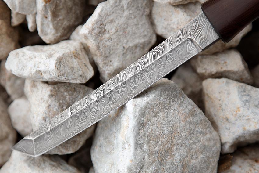 Нож Танто из дамасской стали c подставкой фото 3