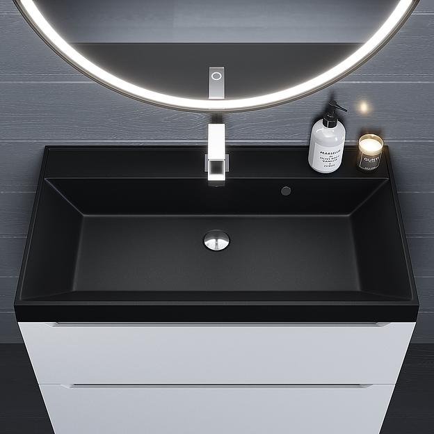 Раковина кварцевая для ванной комнаты Uperwood Classic Quartz 80 см, черная матовая, космос фото 4