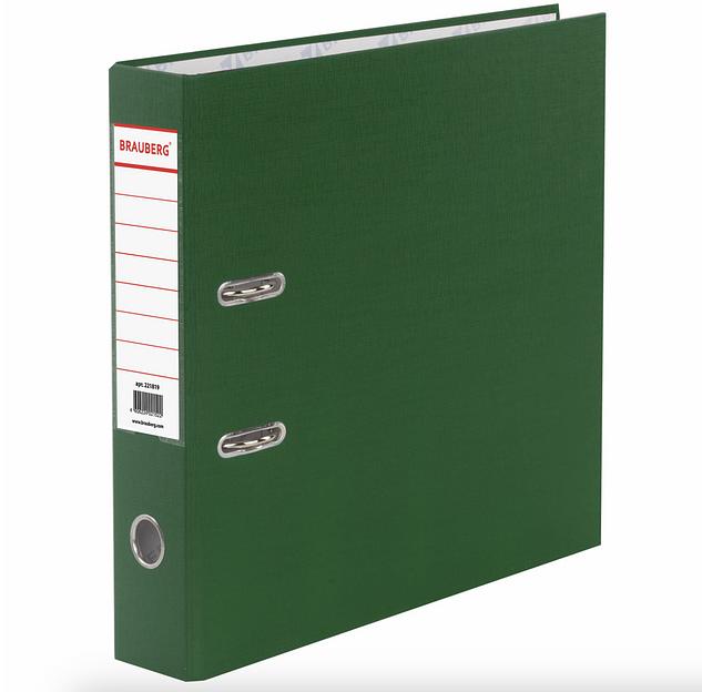Папка-регистратор BRAUBERG с покрытием из ПВХ, 70 мм, с уголком, тёмно-зелёная (удвоенный срок службы), опт фото 1