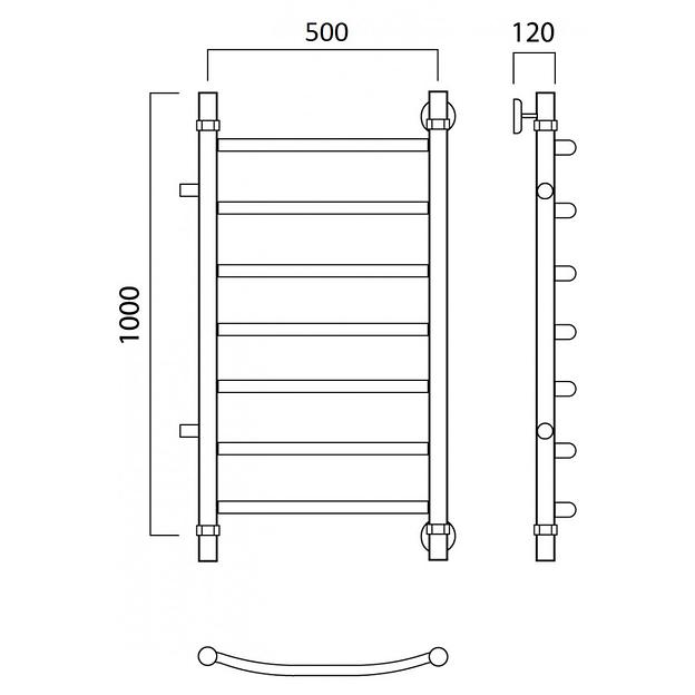 Полотенцесушитель водяной Роснерж Дуга L104001 100x50 с боковым подключением 600 фото 2