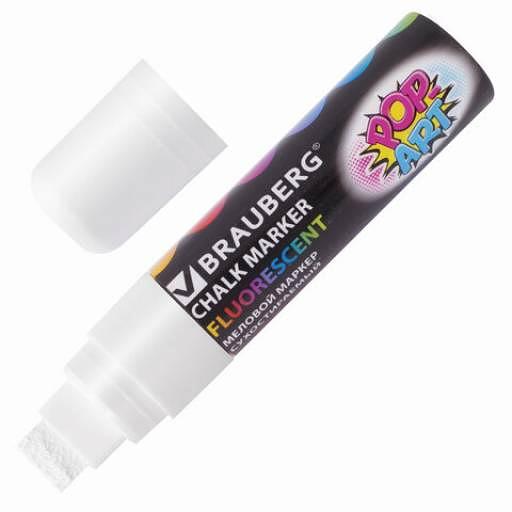 Маркер меловой Brauberg линия 15 мм. белый, сухостираемый /1/ фото 1