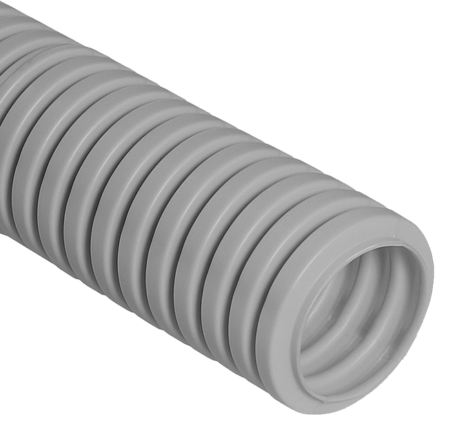 Труба ПВХ гибкая гофр. д.40мм, тяжёлая без протяжки, 20м, цвет серый фото 1
