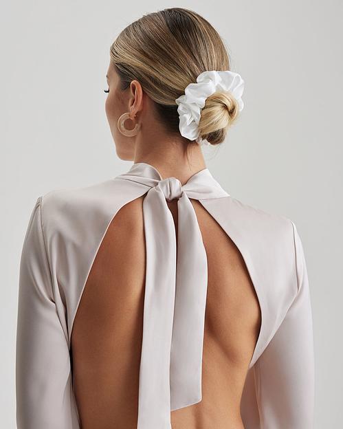 Шёлковая резинка для волос Classic «Natural White» ОПТ фото 3