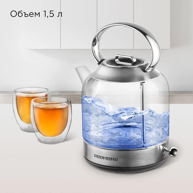 Чайник электрический Redmond KG221 1.5л. 2200Вт серебристый матовый корпус: стекло/сталь фото 4