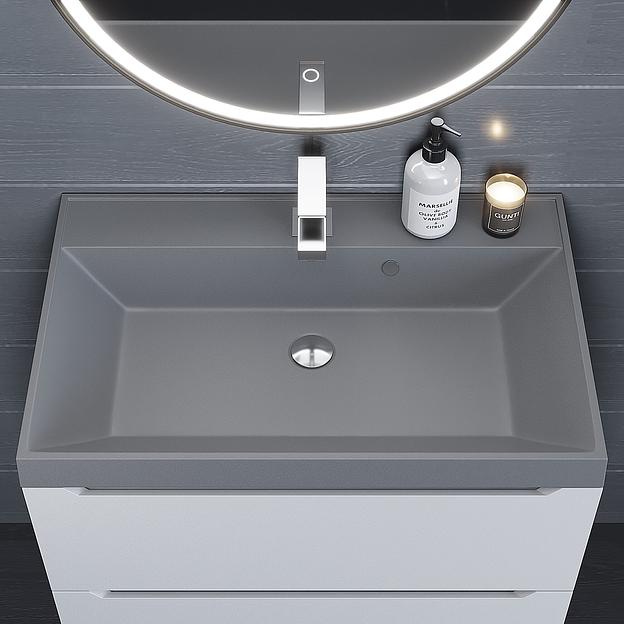 Раковина кварцевая для ванной комнаты Uperwood Classic Quartz 70 см, серая матовая, бетон фото 2