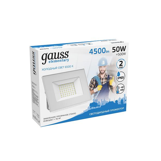 GAUSS 613120350 Прожектор светодиодный Gauss Elementary 50W 3510lm IP65 6500К белый фото 3