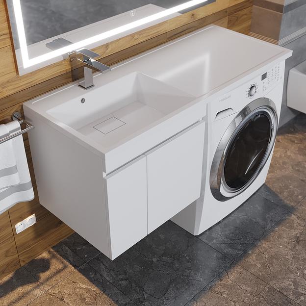 Тумба под стиральную машину с раковиной Uperwood Magenta 60/120 см, подвесная, белая, с дверцами, левая фото 5