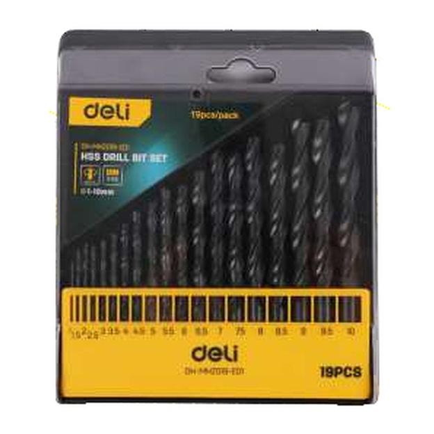 Набор сверл по металлу HSS (1-10мм, 19 шт) Deli DH-MHZ019-ED1 пластиковый кейс фото 1