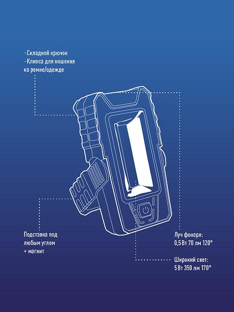 Фонарь-светильник, 5W COB + 4 White LED, 3 батарейки ААА, 180Lm, фото 8