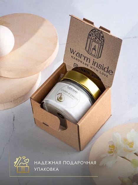 Свеча ароматическая Warm Inside «Слива и Сакура» фитиль деревянный 6х6см фото 3