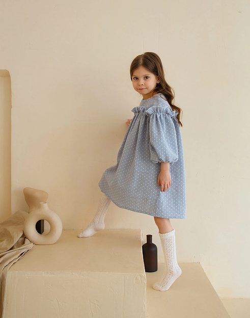 Платье MINI DI «Ева» горох на пыльно-голубом, муслин, арт.270/2100 ОПТ фото 6