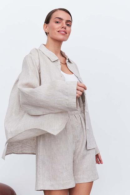 Рубашка короткая  S021_LBGE/Светло-бежевый  фото 3