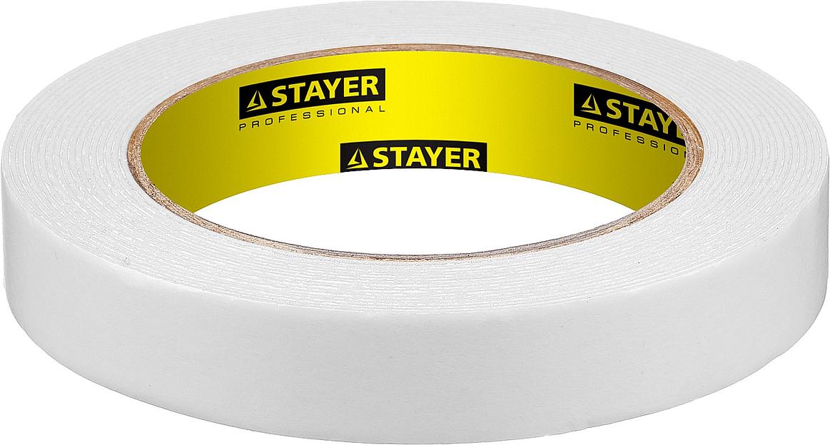 STAYER 19 мм, 5 м, белая, на вспененной основе, двухсторонняя клейкая лента, Professional (12231-19-05) фото 1