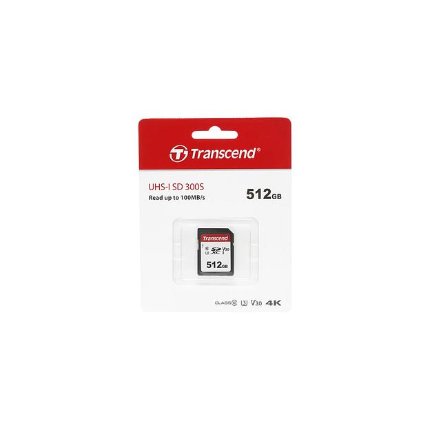 Карта памяти SDXC UHS-I U3 Transcend 512 ГБ, 100 МБ/с, Class 10, TS512GSDC300S, 1 шт., без адаптера фото 1