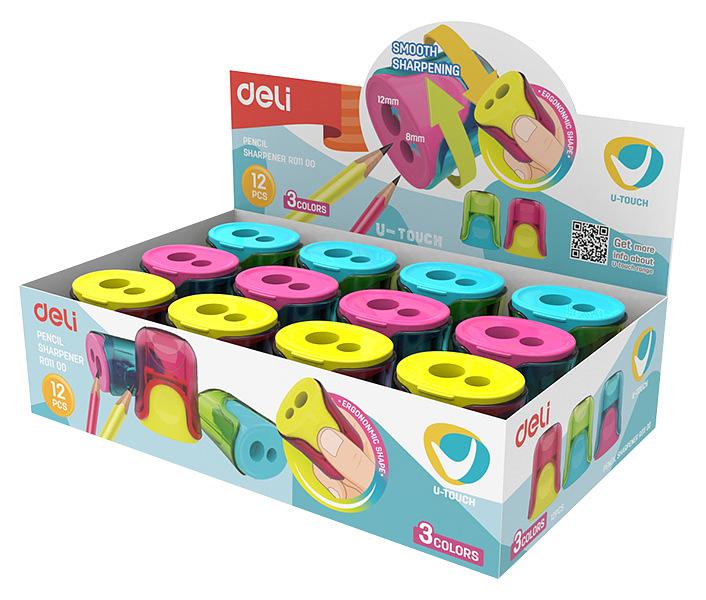 Точилка для карандашей ручная Deli ER01100 U-touch 2 отверстия пластик ассорти дисплей фото 4
