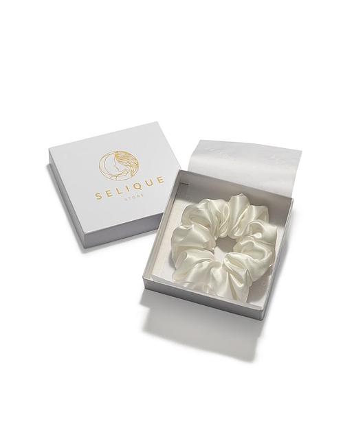 Шёлковая резинка для волос Classic «Natural White» ОПТ фото 4