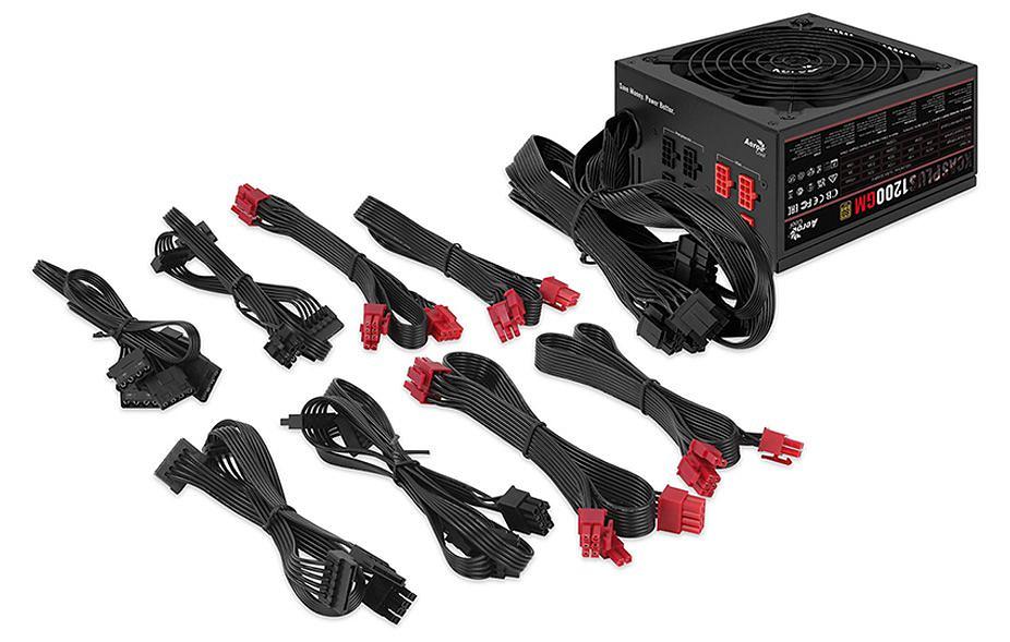 Блок питания Aerocool ATX 1200W KCAS PLUS 1200GM V2 (24+8+4+4pin) APFC 140mm fan 10xSATA Cab Manag RTL фото 3