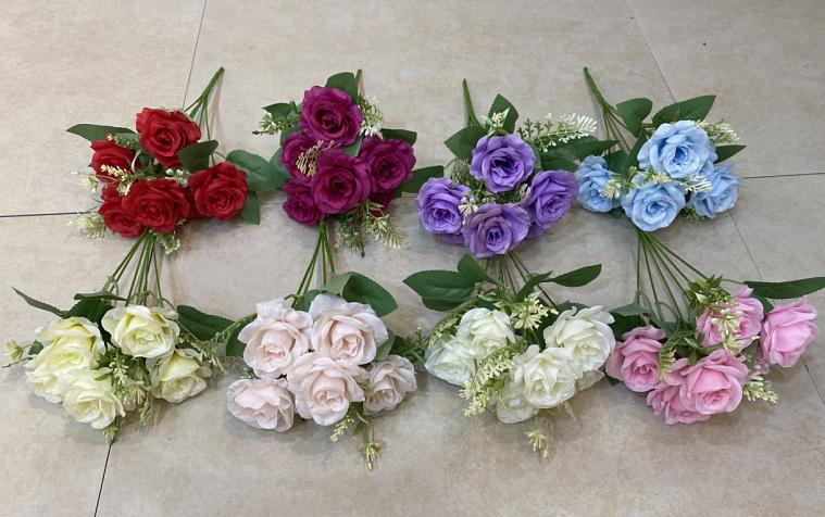 Искусственные цветы Букет роз, 6 голов, 31 см, шелк опт фото 1