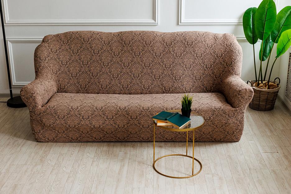 Чехол на трёхместный диван Чехлы&Пледы «Жаккард Вензель» капучино ОПТ фото 2