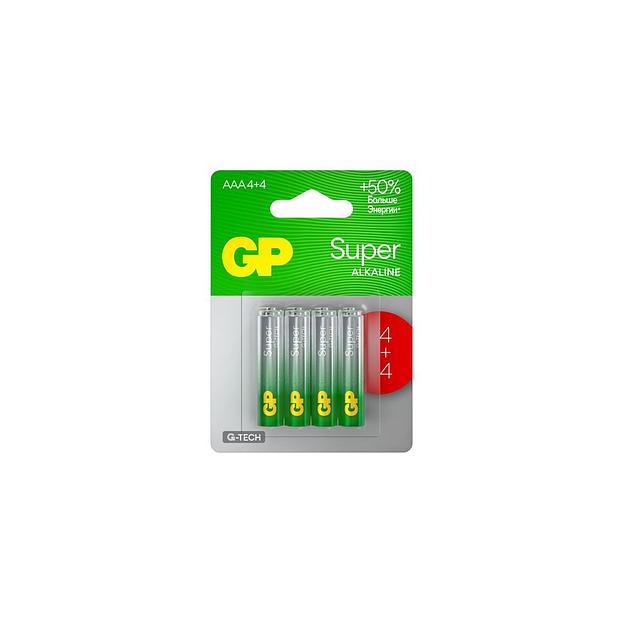 AAA Аккумуляторная батарейка GP Super Alkaline G-Tech 24А, 8 шт. 1000мAч фото 1