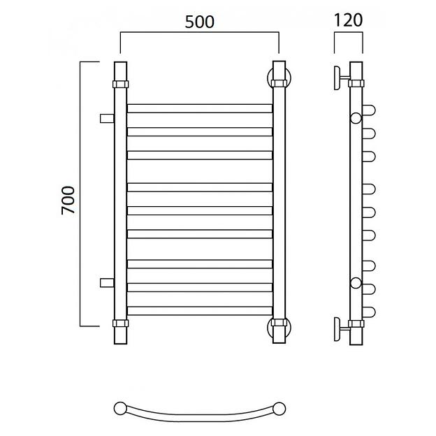 Полотенцесушитель водяной Роснерж Дуга L104011 70x50 с боковым подключением 600 групповой фото 2