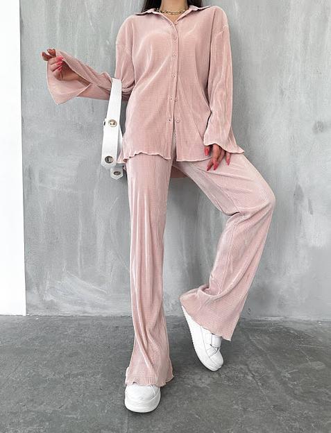 Женский турецкий костюм-пижама Laviggi плиссированный, пудра ОПТ фото 1