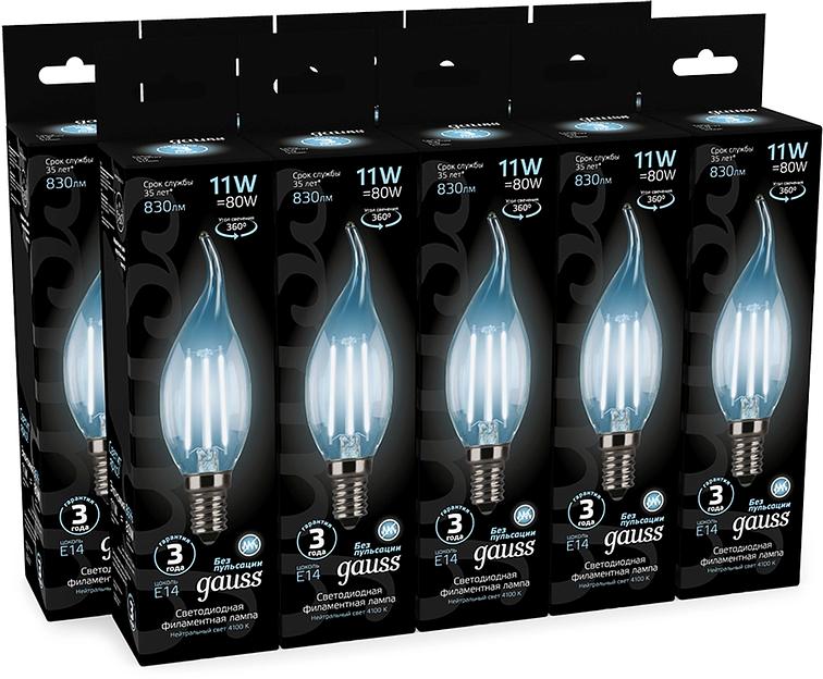 Лампа филам. Gauss Filament 11Вт цок.:E14 свеча 220B св.свеч.бел.нейт. CF35 (упак.:10шт) (104801211) фото 3