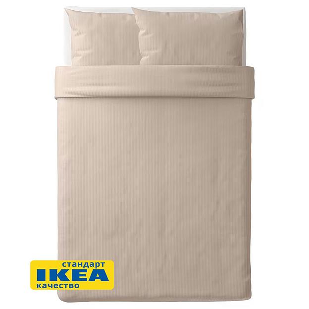 Пододеяльник евро, 2 наволочки НАТЕСМИО (ИКЕА НАТТЭСМИН) 200x200/50x70, светло-бежевый страйп, сатин KL-70442603 фото 3