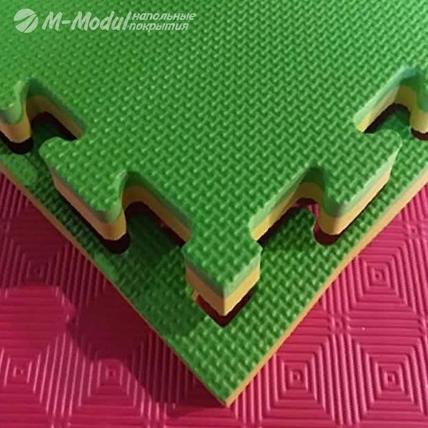 Будо-мат 100x100 см., толщина 4 см, тиснение  плетенка, Цвет Желто-зеленый, Толщина модуля 40 мм. фото 1