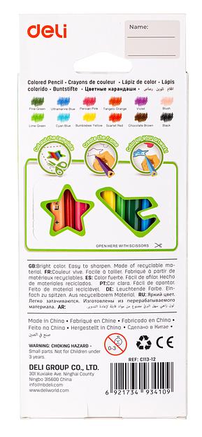 Карандаши цветные Deli EC113-12 Enovation трехгранные пластик 12цв. коробка/европод. (12шт) фото 4