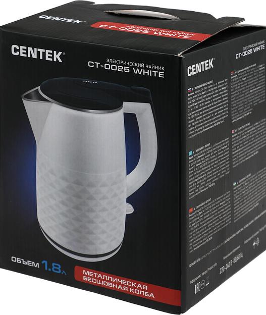 Чайник электрический Centek CT-0025 1.8л. 2000Вт белый/черный корпус: металл/пластик (CT-0025 WHITE) фото 10