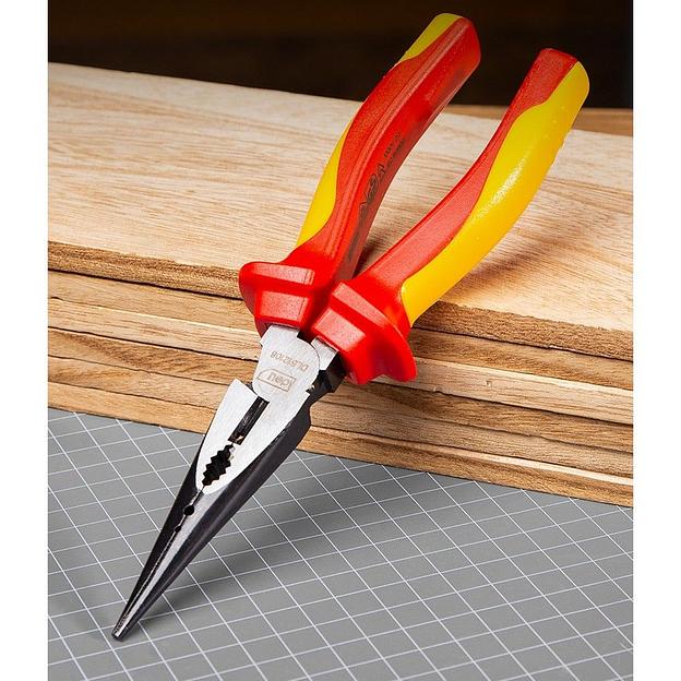 Диэлектрические удлиненные плоскогубцы Deli DL512108 200мм, сталь Cr-V, сертификат VDE для работ под напряжением до 1000 В фото 7