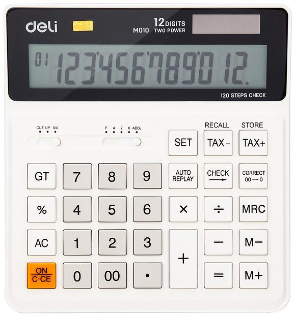 Калькулятор бухгалтерский Deli EM01010 белый 12-разр. фото 1