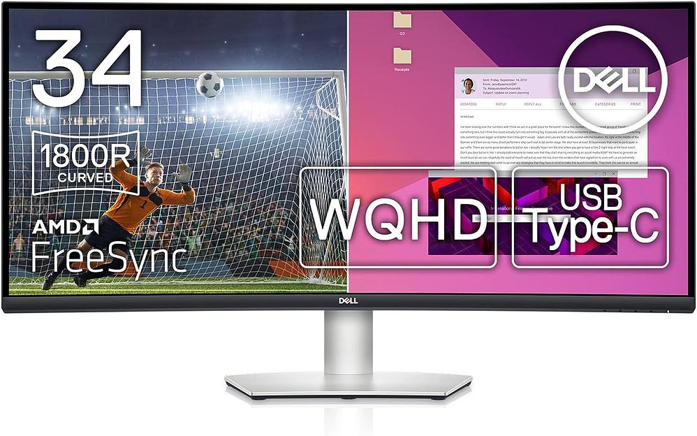 Монитор Dell 34" S3423DWC серебристый/черный VA LED 2ms 21:9 HDMI M/M матовая HAS 3000:1 300cd 178гр/178гр 3440x1440 100Hz DP WQ USB 10.38кг фото 1