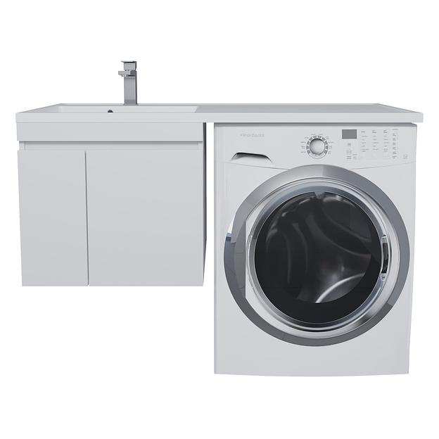 Тумба под стиральную машину с раковиной Uperwood Magenta 60/120 см, подвесная, белая, с дверцами, левая фото 1