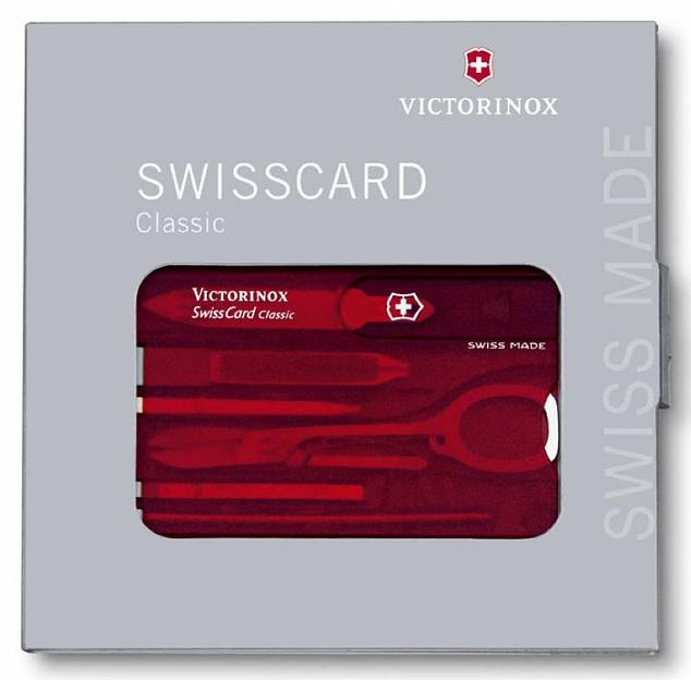 Швейцарская карта Victorinox SwissCard Classic (0.7100.T) красный полупрозрачный коробка подарочная фото 5