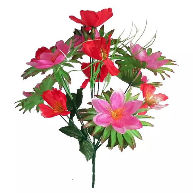 Цветочная композиция маков и георгинов 12 голов (2 вида 6+6) АЦ03600 38см 080-327+516 фото 2