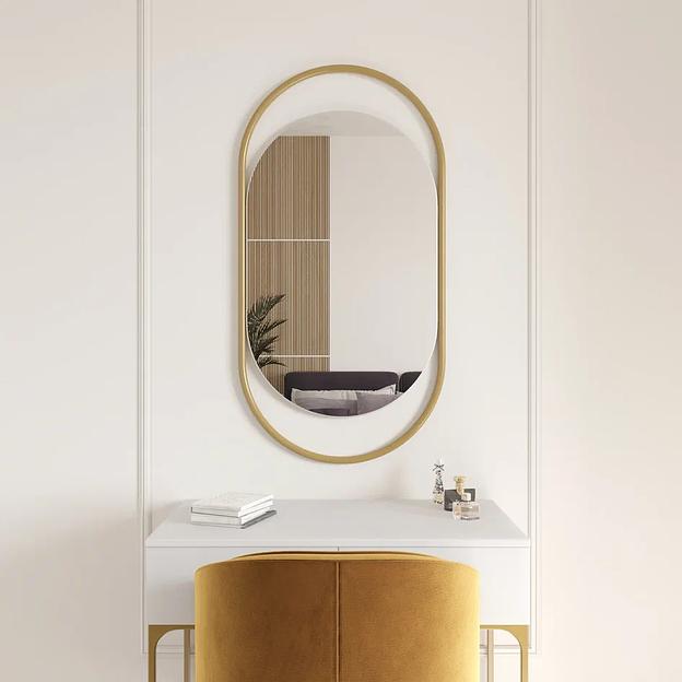 Зеркало в раме настенное овальное 104х54 см, gold ОПТ фото 2