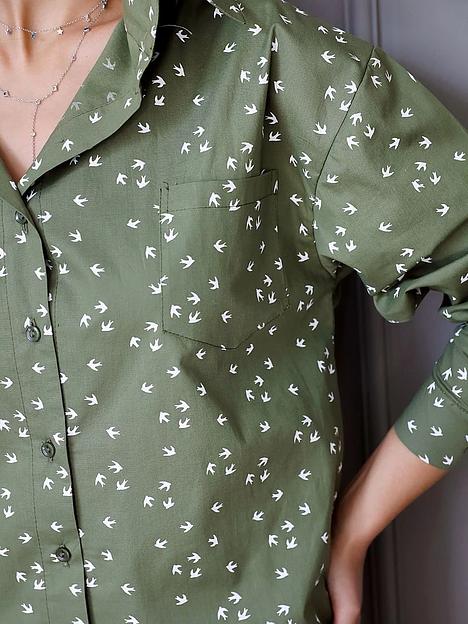 Рубашка женская хаки с птичками, Опт фото 2