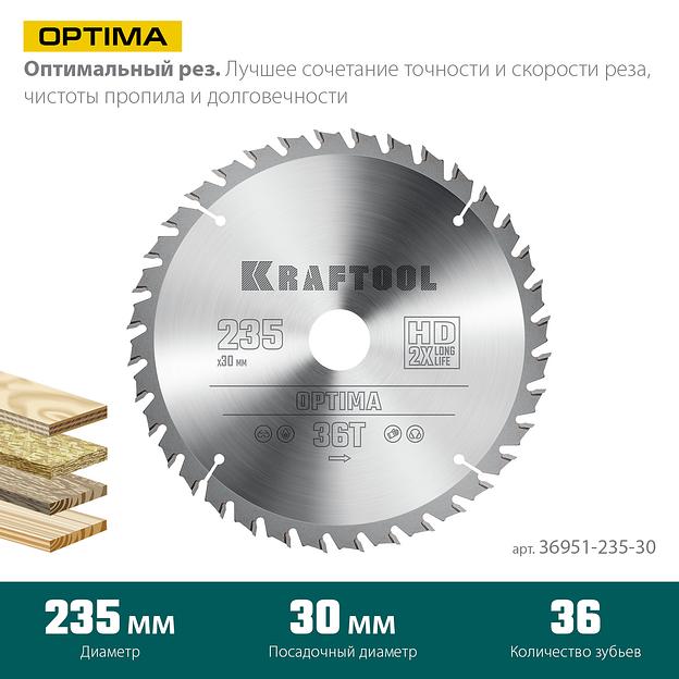 KRAFTOOL Optima, 235 х 30 мм, 36Т, пильный диск по дереву (36951-235-30) фото 3