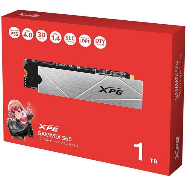 Твердотельный накопитель/ ADATA SSD GAMMIX S60 BLADE, 1024GB, M.2(22x80mm), NVMe, PCIe 4.0 x4, 3D NAND, R/W 5000/3200MB/s, IOPs -/-, TBW 250, DWPD 0.14, with HeatSink (5 лет) фото 6