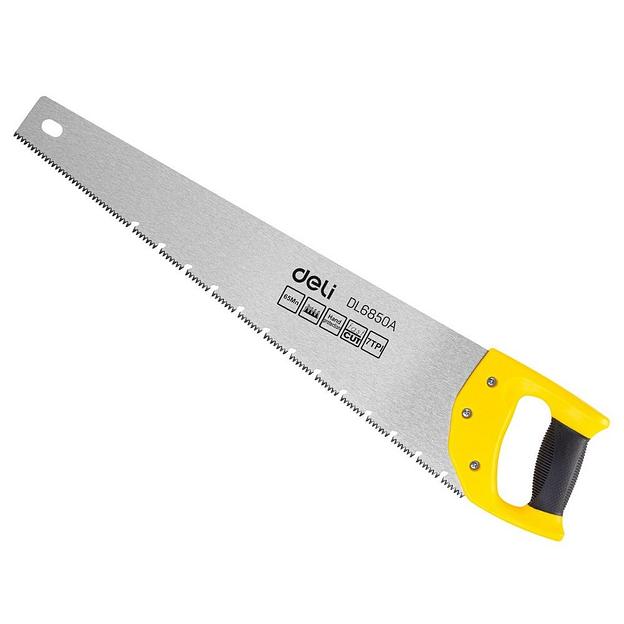 Ножовка по дереву Deli DL6850A 500мм, сталь 65Mn, шлифовка зубцов с 3-х сторон, рукоять из двухкомпонентного противоударного пластика фото 1