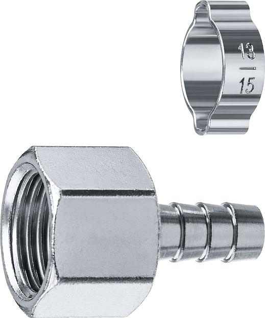 ЗУБР штуцер ″елочка″, 10 мм - 1/2″F, переходник с обжимным хомутом, Профессионал (64923-1/2-10) фото 1
