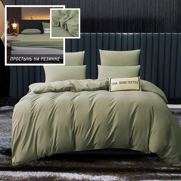 Комплект постельного белья Однотонный Сатин, простыня на резинке CSR048, опт фото 2