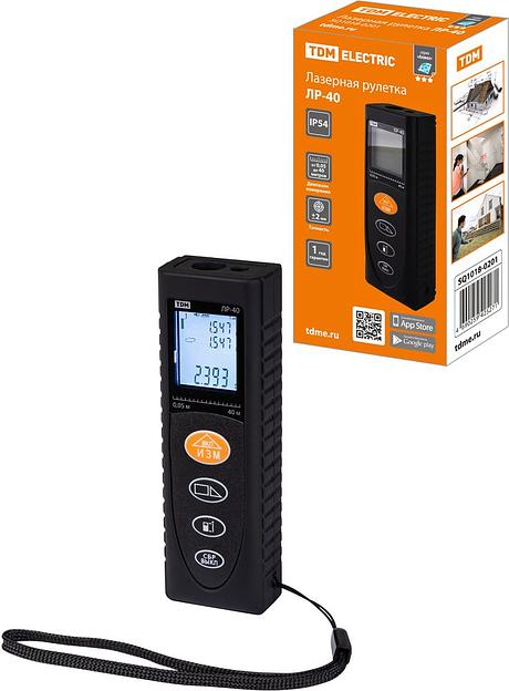 Лазерная рулетка ЛР-40, дальность 40 м, точность 2 мм, подсветка, IP54, 2хAAA, “Алмаз” TDM фото 1